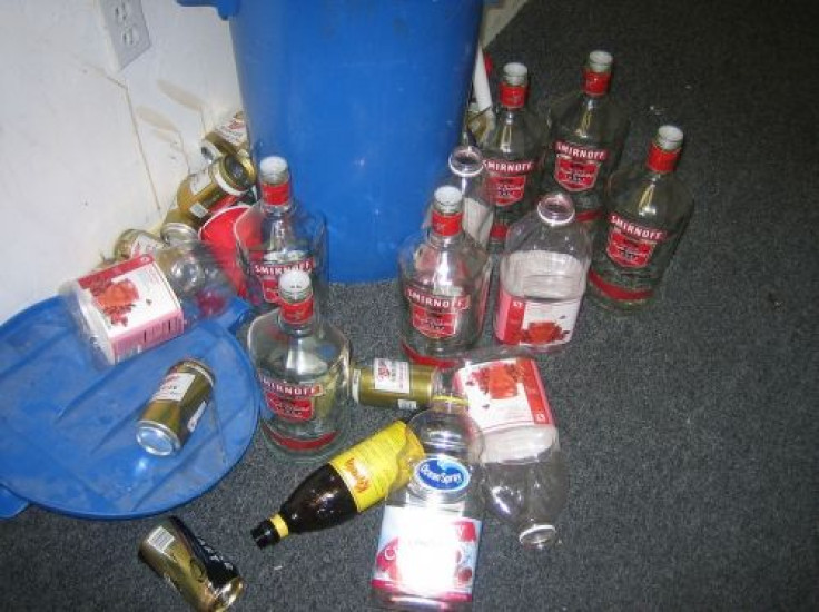 Empty liquor and juice bottles