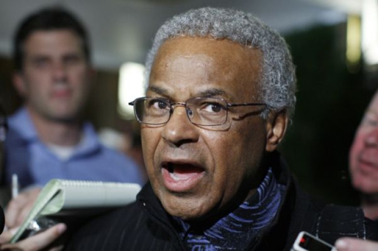Hunter speaks to reporters after taking part in contract negotiations between the NBA and the players association