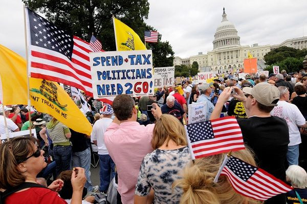 Thousands of demonstrators gather on the plaza near the U.S. Capitol to participate in a "Taxpayer March on DC", protest against President Barack Obama's fiscal and economic policies including the administration's health care reform plans in Was