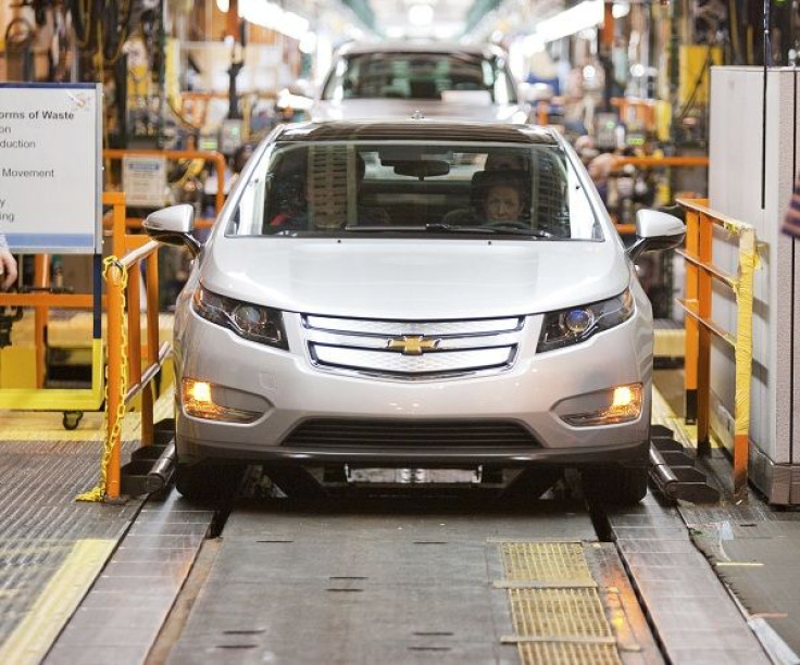 The first pre-production Chevrolet Volt rolls off the line at the Detroit-Hamtramck manufacturing plant in Detroit March 31, 2010.