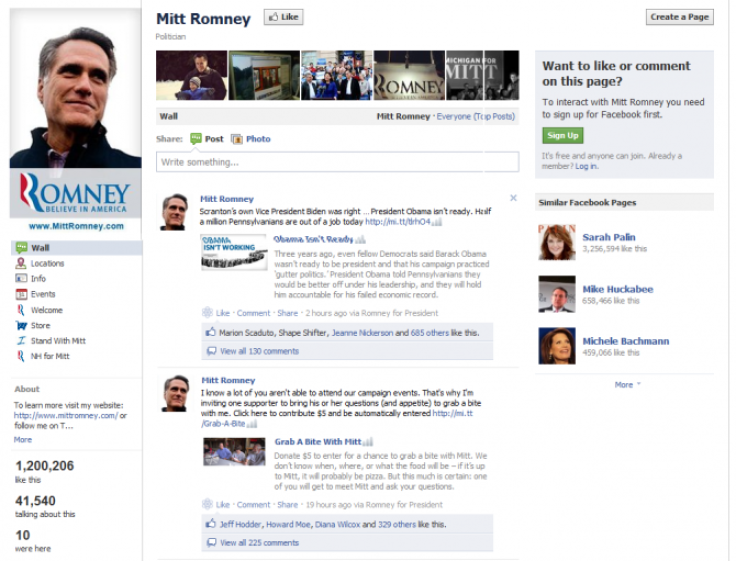 Mitt Romney Facebook Fan Page