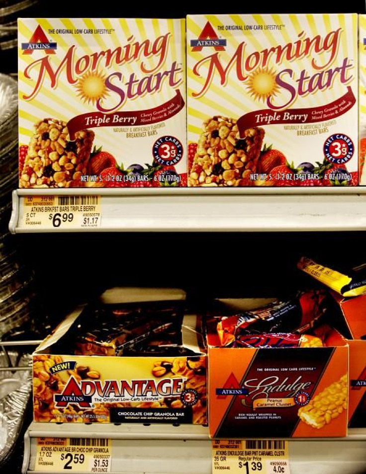 Atkins low-carbohydrate breakfast and granola bars are shown on the shelf of a grocery store in Burbank, California August 2, 2005.