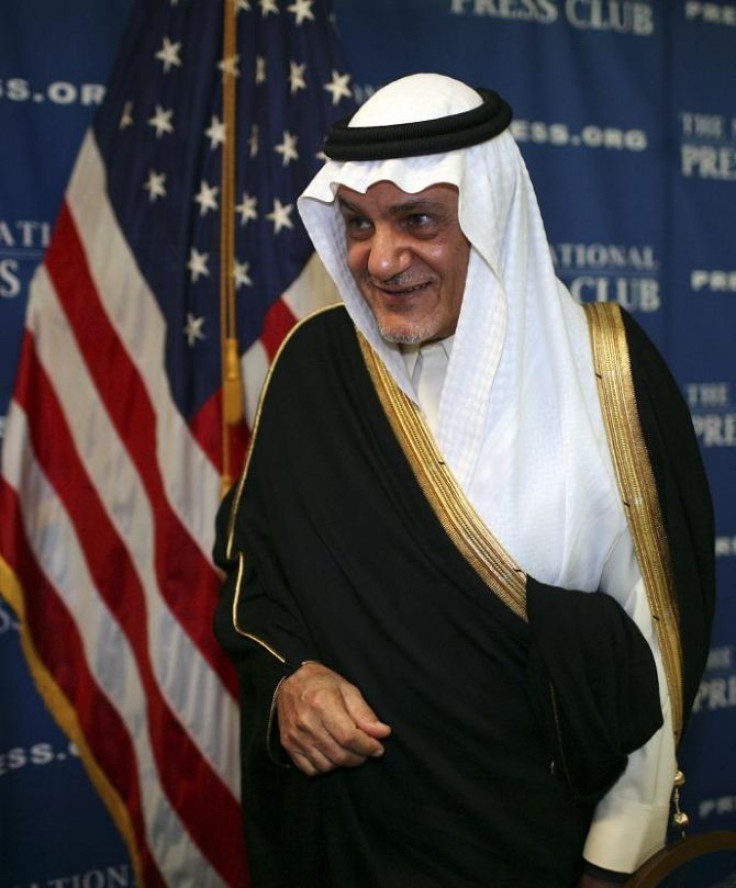Prince Turki Al Faisal of Saudi Arabia, former director general of the Saudi General Intelligence Directorate, leaves after speaking on Saudi issues in Washington November 15, 2011.