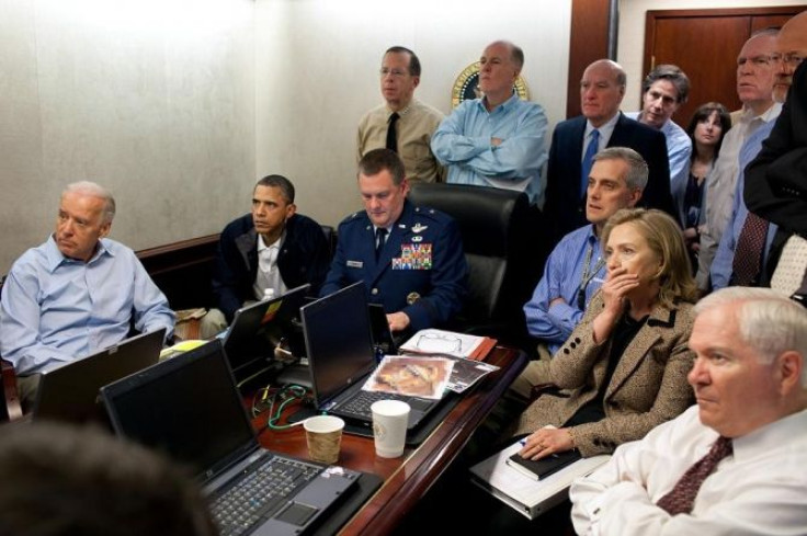 President Obama and members of his national security team receiving live updates on May 1, 2011, during a raid on Osama Bin Laden's compound in Pakistan.