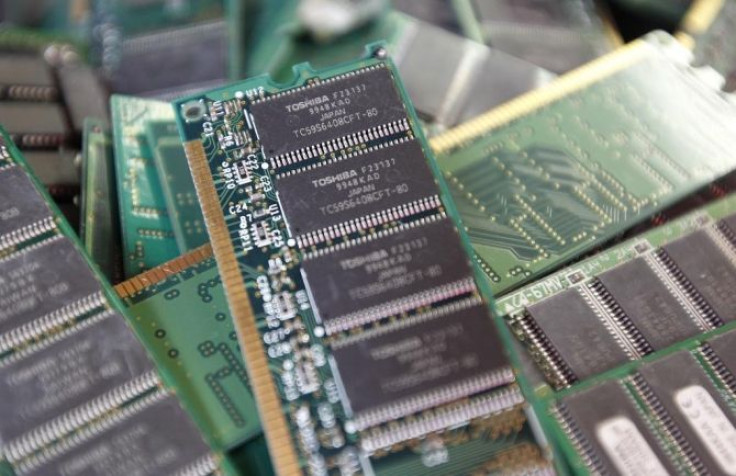 Toshiba's used-memory chips are seen at an electronics shop in Tokyo November 9, 2010.