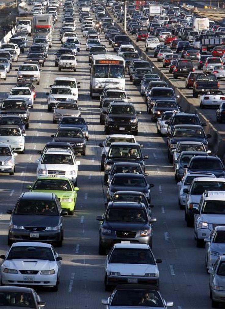 Vehicles are seen during rush hour on the 405 freeway in Los Angeles, California October 3, 2007.