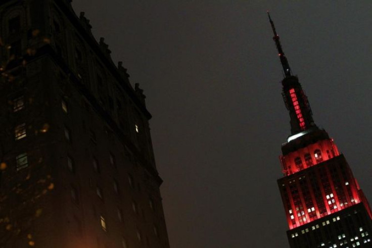The Empire State Building is lit up red in recognition of World AIDS Day in New York