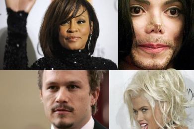 Celebrities Who Reportedly Died of Prescription Drug Overdose: Top Left to Right: Whitney Houston and Michael Jackson Bottom Left to Right: Heath Ledger and Anna Nicole Smith