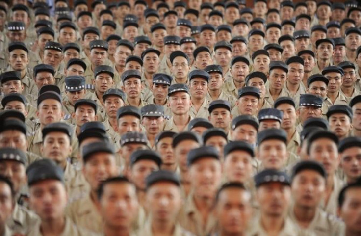 Inmates listen to a speech at Taiyuan No.1 prison in Taiyuan, Shanxi province in China.