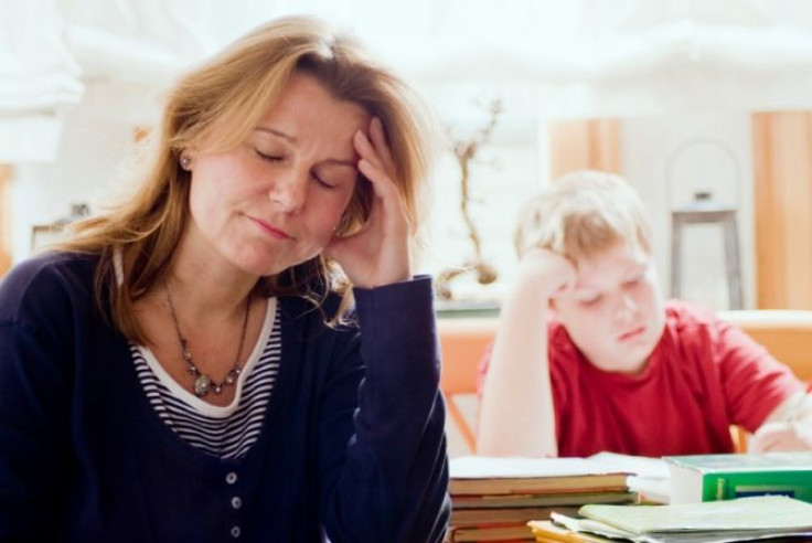 Stressed woman and child