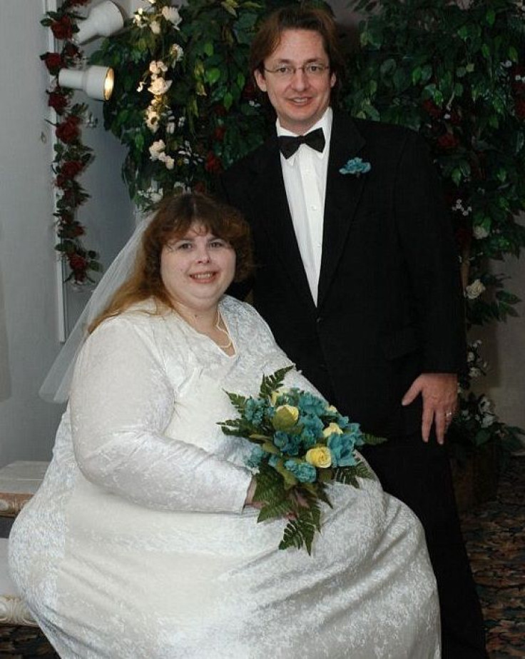 Pauline and Alex Potter on their wedding day, the couple have since got back together and have have marathon sex sessions of up to seven times a day for four days at a time every month when he comes to visit her.