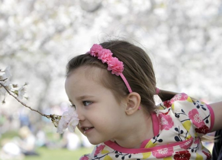 girl smelling flowers