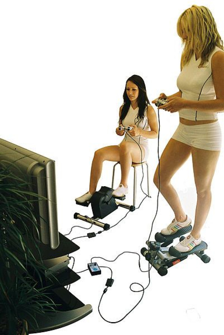 Women doing virtual fitness.