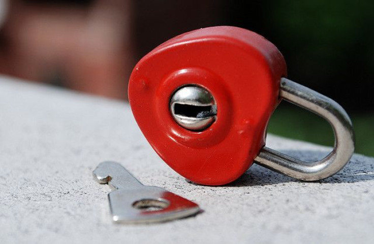A heart-shaped lock and key
