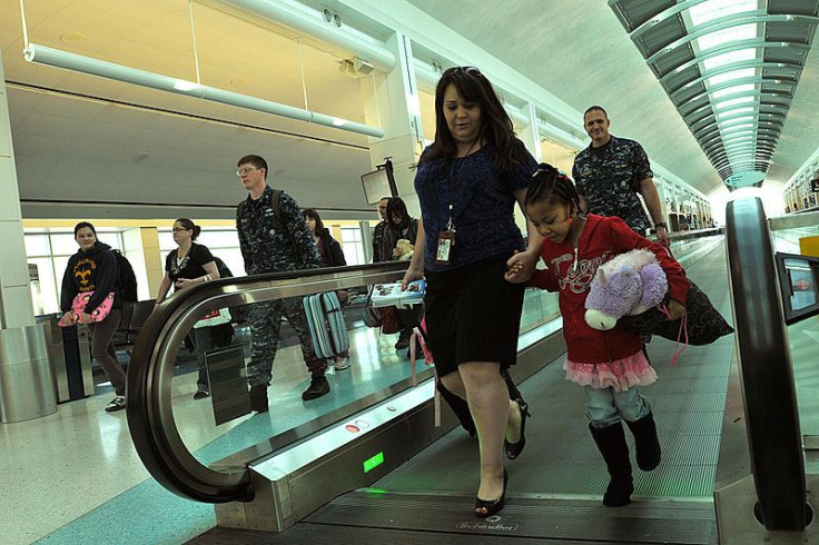 Woman and child in airport