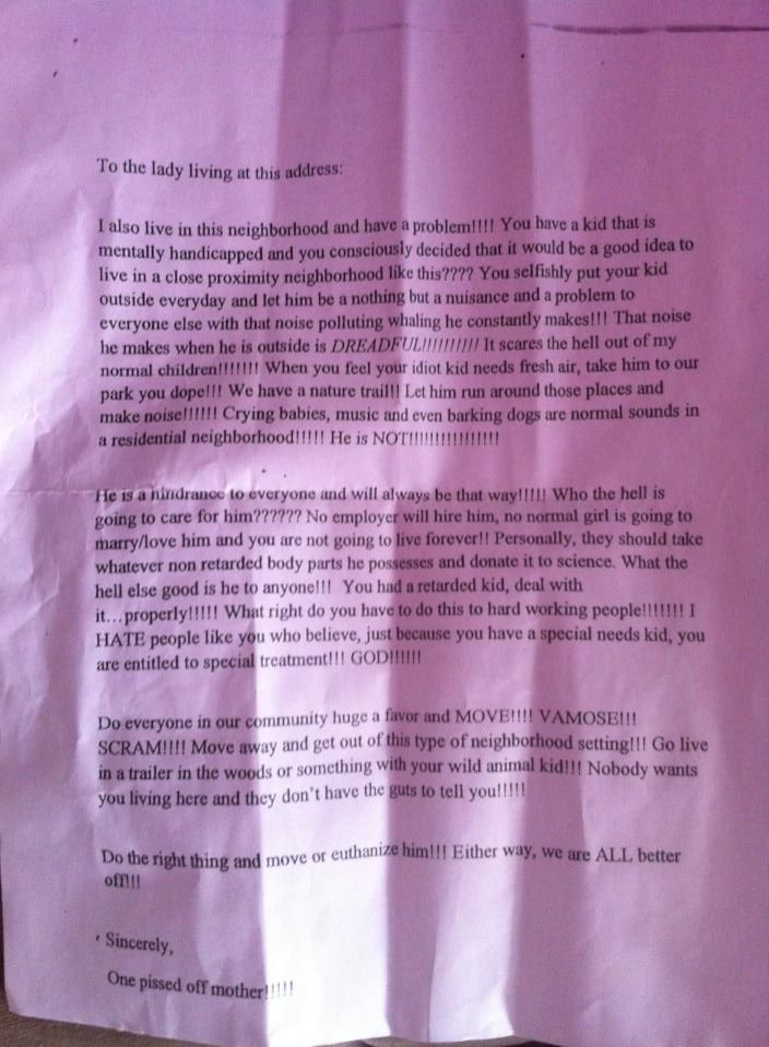 autism hateful letter
