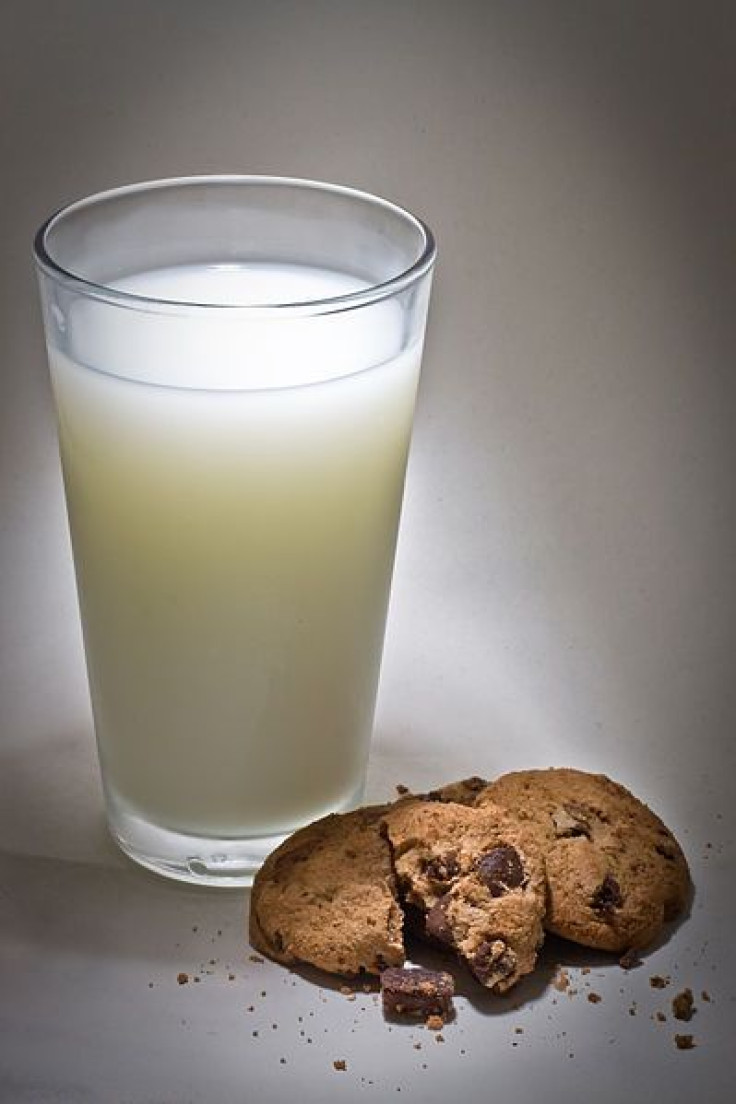 Chocolate chip cookie and a glass of milk