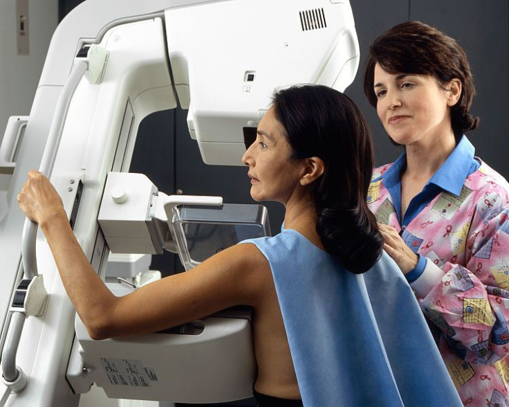 Woman receives mammogram