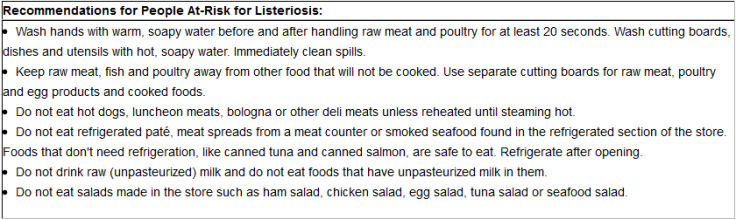 USDA Recommendations for People At-Risk for Listeriosis