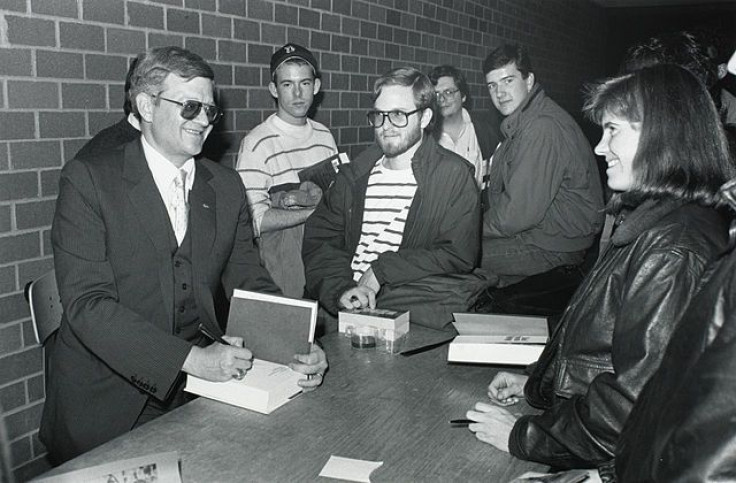 Tom Clancy signing books at Boston College
