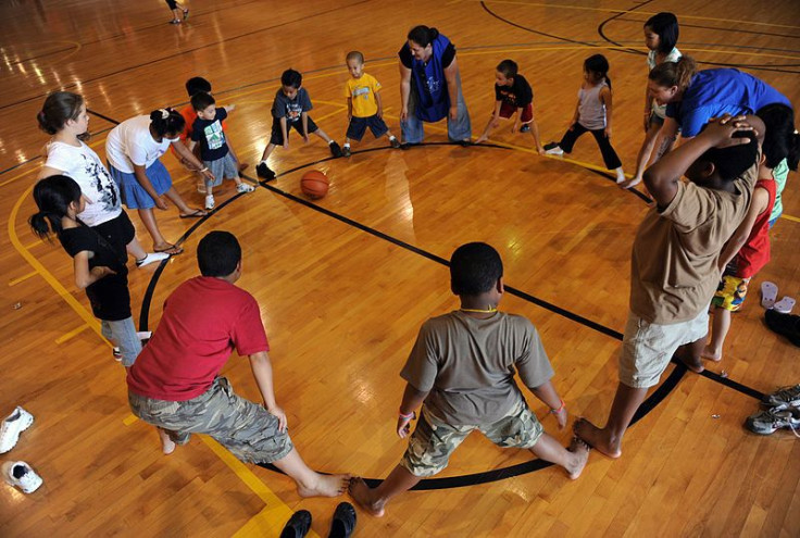Children playing organized games at the gym