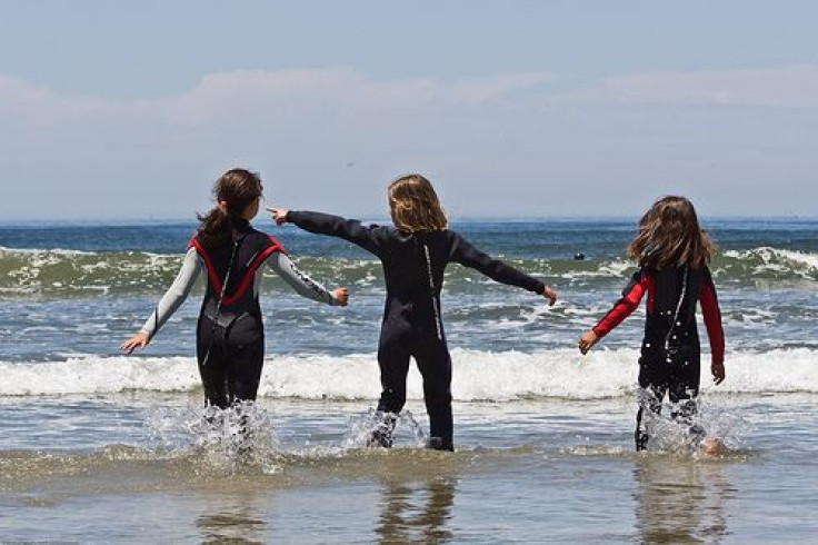 Young girls going for a swim