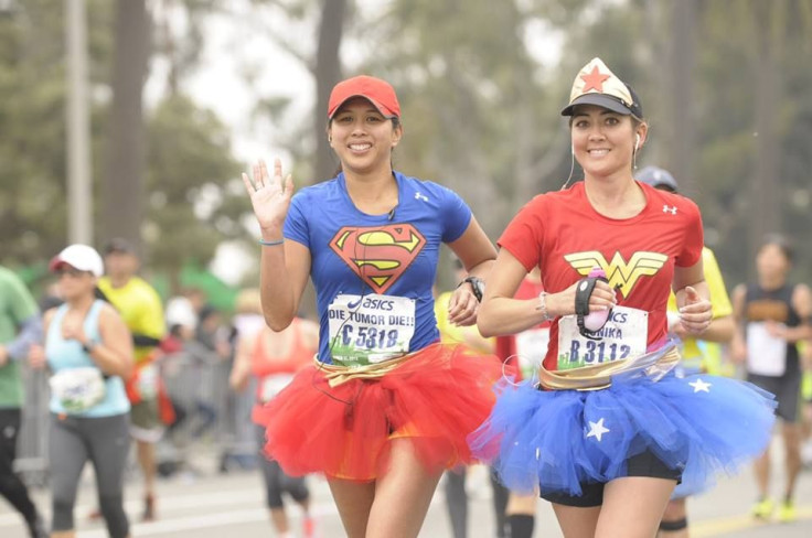 Monika Allen with friend running marathon