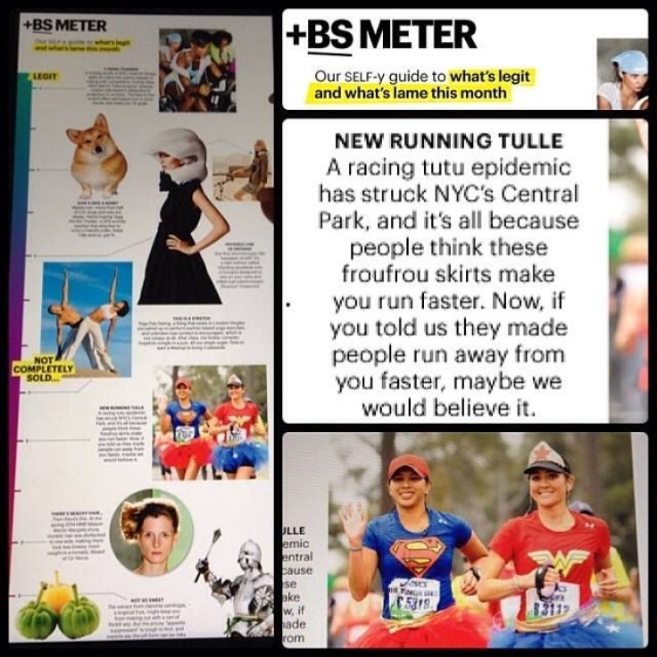 Snippets of article in SELF magazine making fun of Allen's tutu