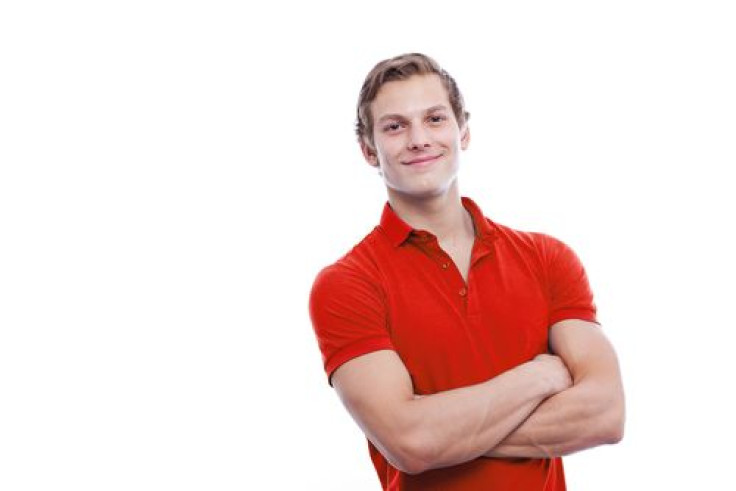 Handsome man wearing red polo shirt 