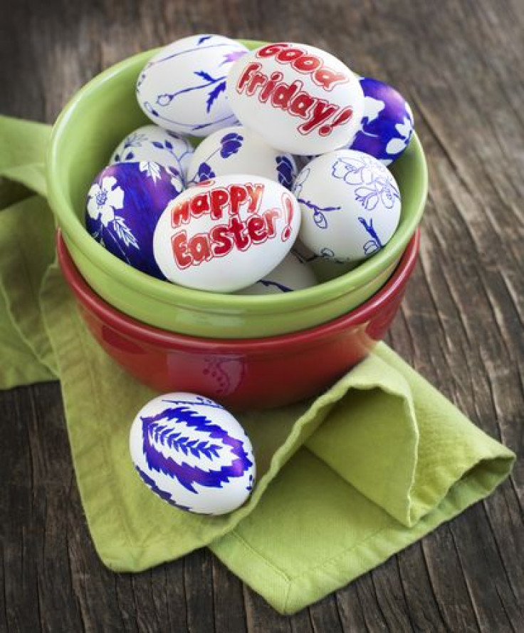 Decoration Easter eggs with words Happy Easter and Good Friday