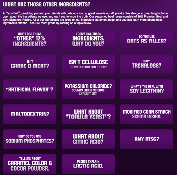 Taco Bell Ingredient List