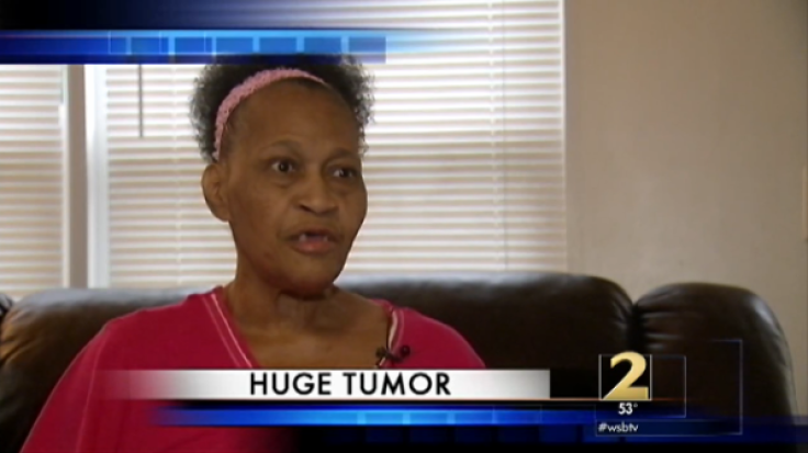 Woman with tumor talking on TV