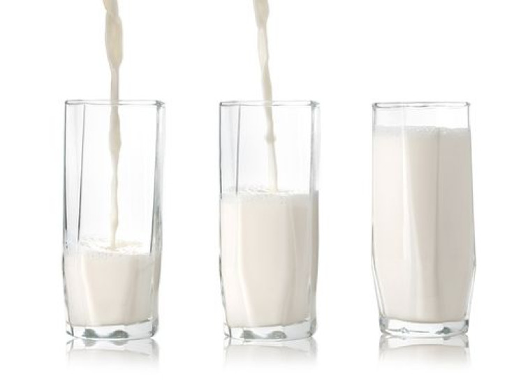 Three glasses of milk showing increasing amounts