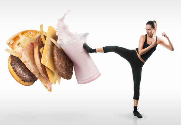 Woman fighting off fast food