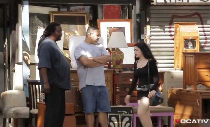 Woman with hidden camera record street harassment