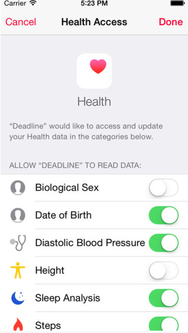 Deadline app requesting access to health data