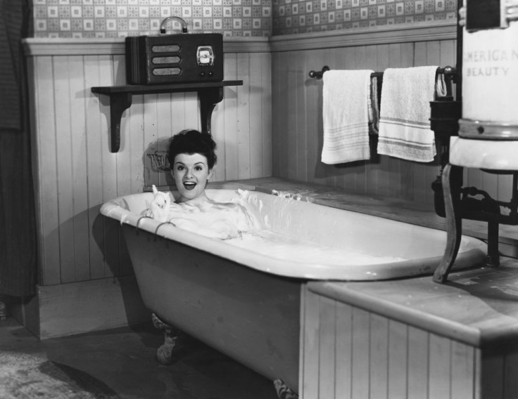 Woman taking a bubble bath