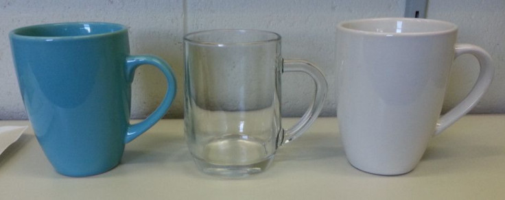 Three coffee mugs used in coffee experiment