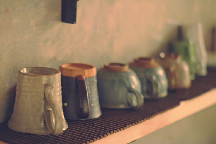 Coffee mugs on shelf