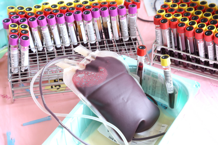Blood donations on table
