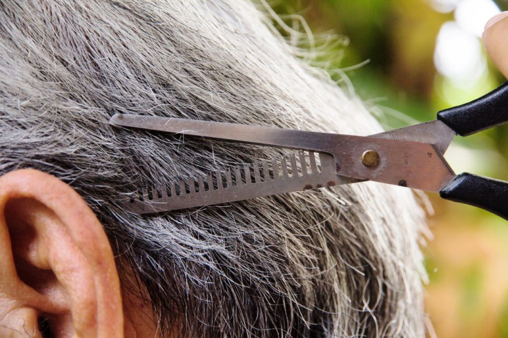Man with gray hair getting a haircut