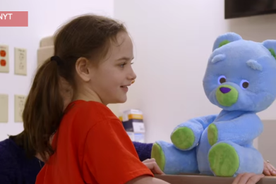 Huggable speaks to kids in their hospital rooms, making them smile and laugh.