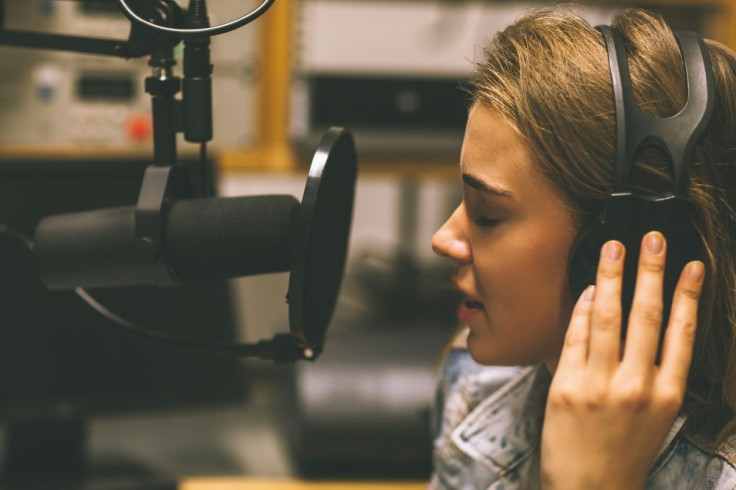 Woman recording song