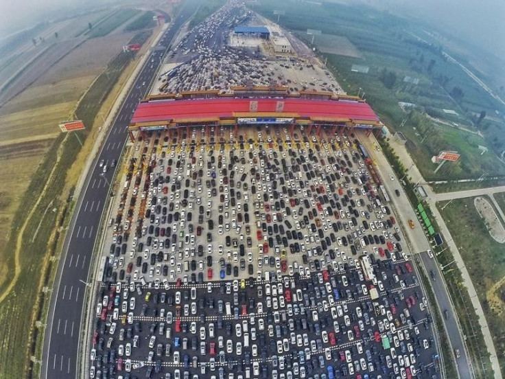 A traffic jam in Beijing, China. 