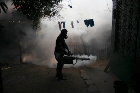 A health worker fumigates the Altos del Cerro neighborhood as part of preventive measures against the Zika virus and other mosquito-borne diseases in Soyapango, El Salvador January 21, 2016.