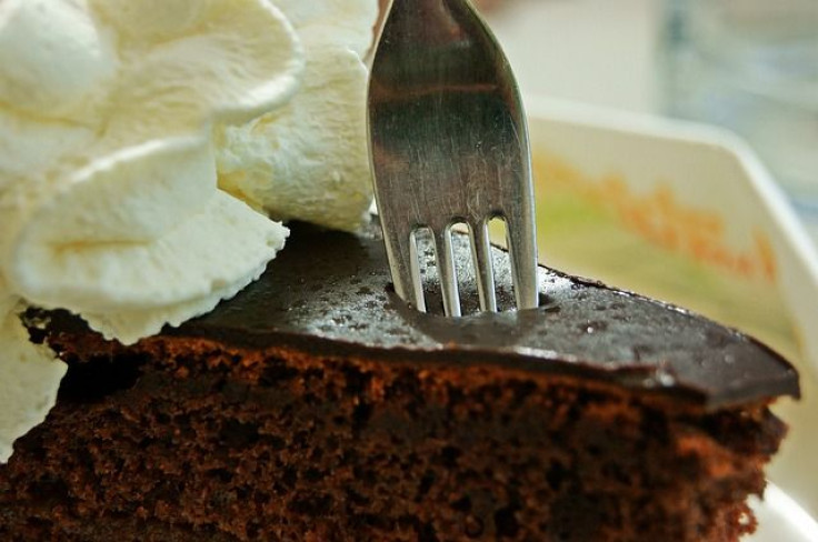 Fork in chocolate cake