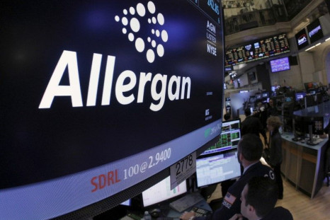 Allergan ticker info and symbol are displayed on a screen on the floor of the New York Stock Exchange (NYSE) April 6, 2016.