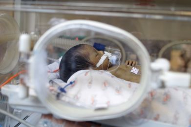 A premature baby is fed inside an incubator with milk from the Human Milk Bank at Fernandes Figueira Institute hospital in Rio de Janeiro, Aug. 15, 2012.