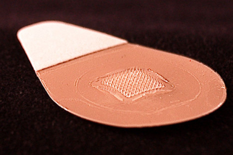 The vaccine patch contains microneedles that dissolve into the skin.