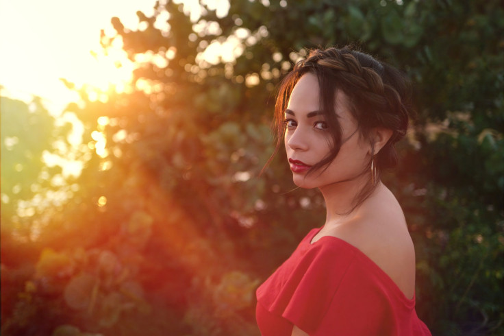 Woman wearing red dress